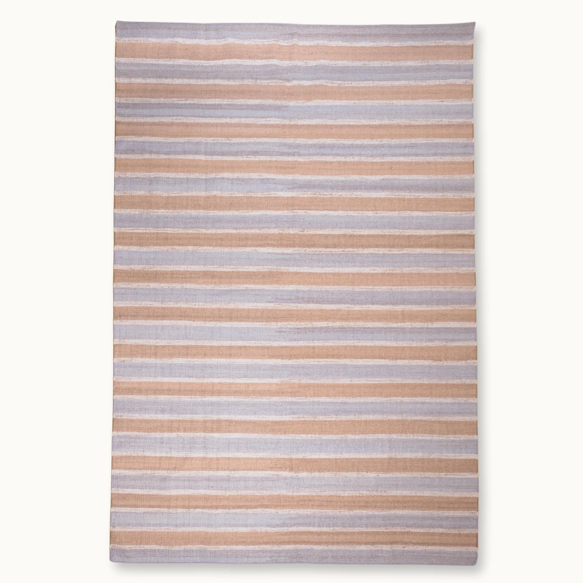 Dhaariya Neel handwoven striped wool rug with blue and natural tones, minimal flatweave design