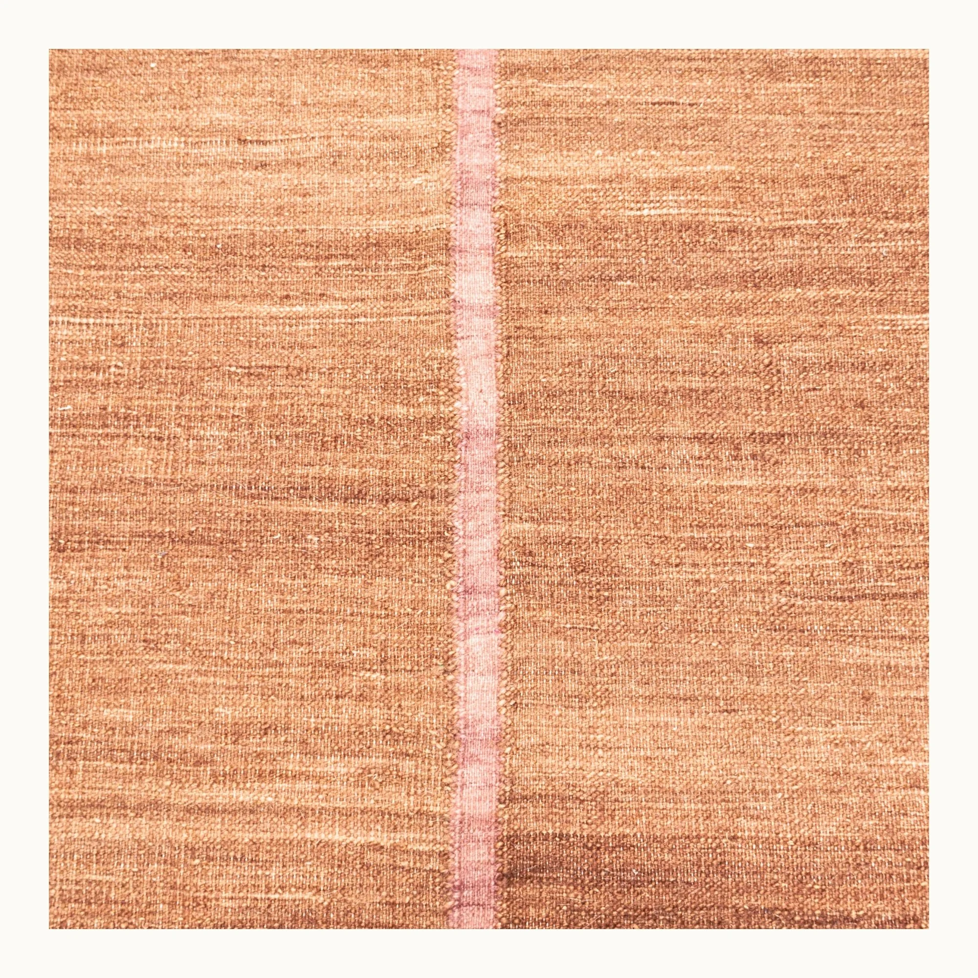 Lakir Gulab handwoven wool rug with earthy tones and a single pink vertical line, minimal flatweave design
