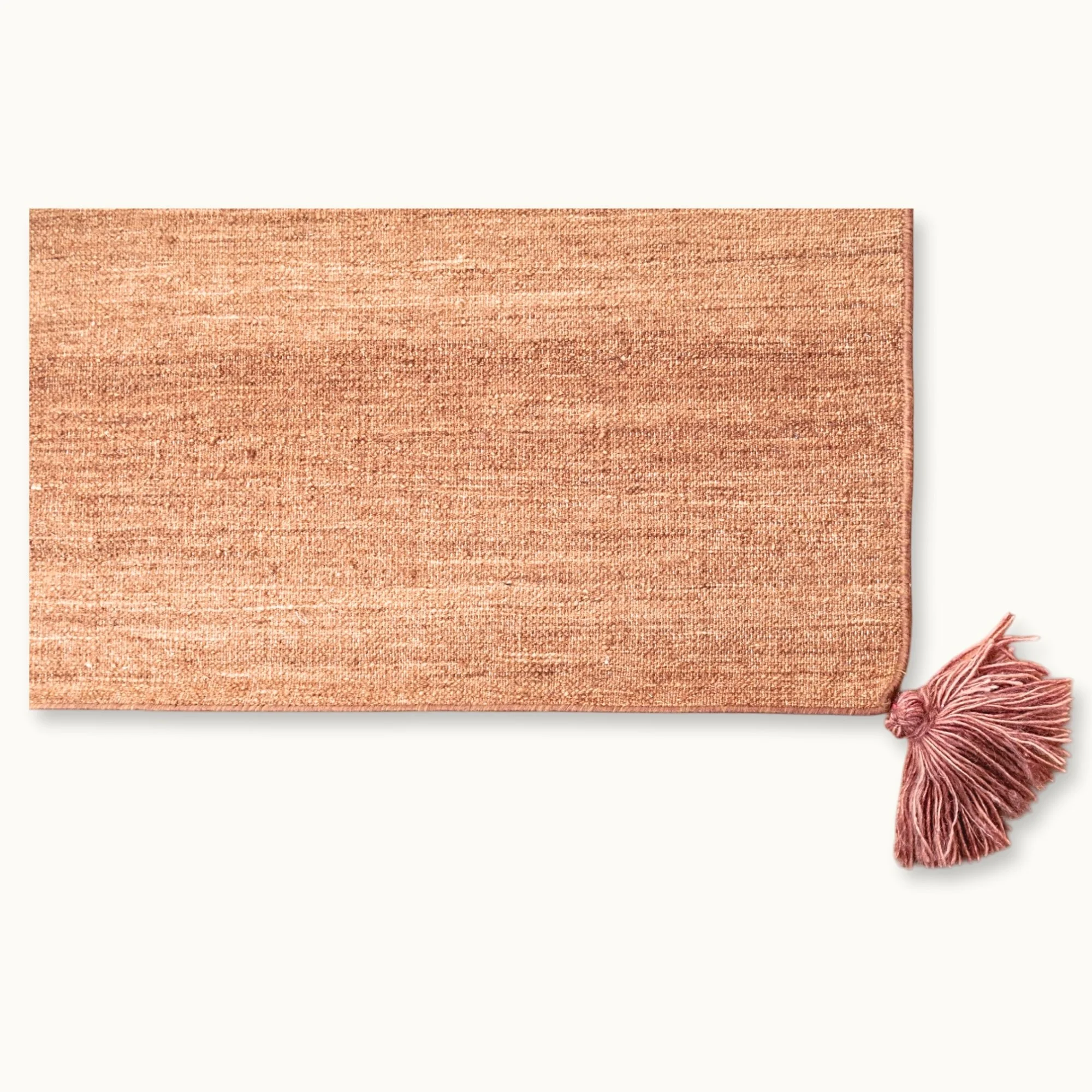 Lakir Gulab handwoven wool rug with earthy tones and a single pink vertical line, minimal flatweave design
