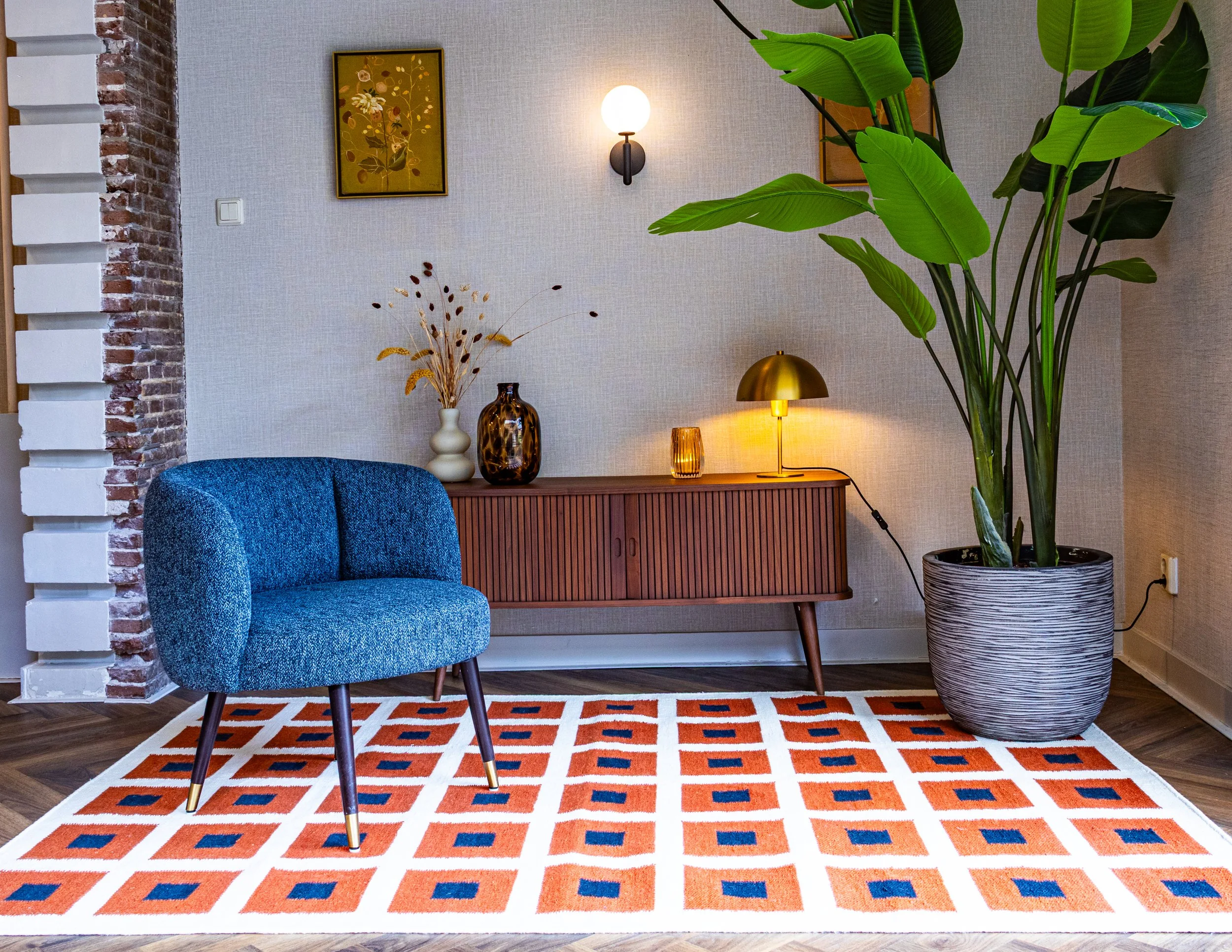 Handwoven wool rug in a calm living room