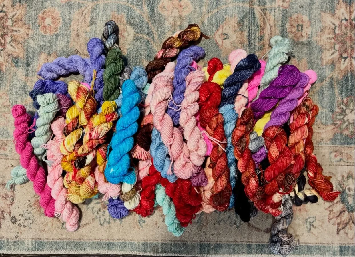 Hey Guess What!

All the Ready to Ship Minis are finally on the site!

They&rsquo;re priced so that if you get 5, then you&rsquo;ll pay the price of a full skein. 

Oh and if you use code SHOPSMALL, you&rsquo;ll get 30% of anything today and tomorrow