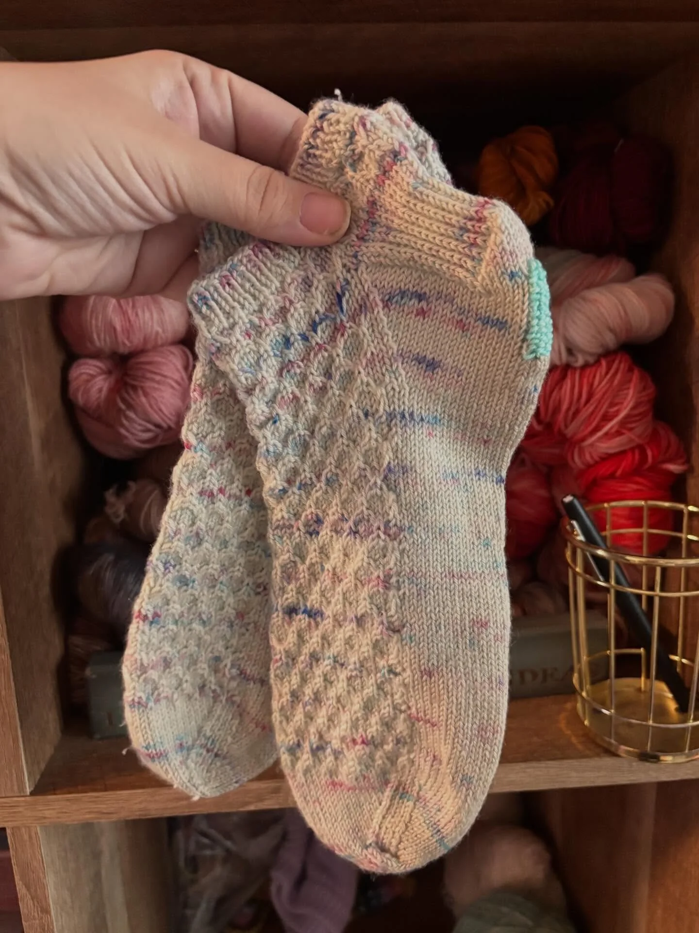 All the the things that have gotten fixed, frogged, or finished in the last week. 

Also, those striped socks are about to become my whole personality so don&rsquo;t say you weren&rsquo;t warned. 

#wipwrapup2026 #wipdownjan26