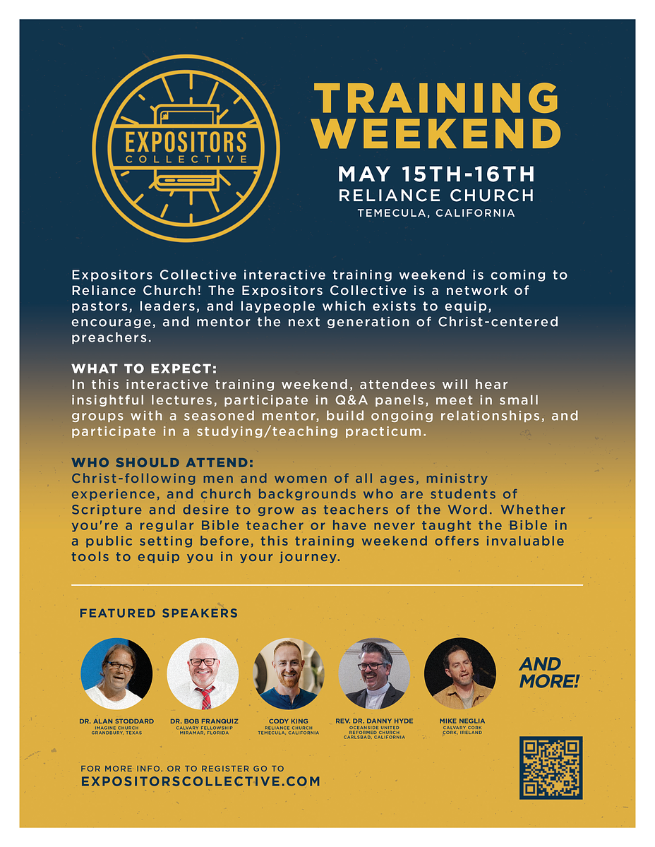 Image of the May 15-16 2026 Expositors Collective training in Temecula, CA, with Dr. Daniel Hyde