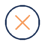 A blue circle with a peach-colored 'X' in the center