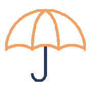 Outline of an umbrella with a curved handle symbolising Insurance and Risk Management.