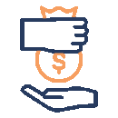 Illustration of a hand with a dollar sign on it, above an open hand, representing financial exchange or donation. Planning Your Exit from Work with debt management.
