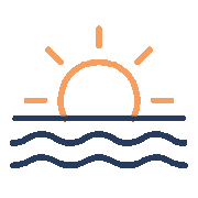 Stylised sunrise over water with orange sun and blue waves. Retirement Income Strategies once you've stopped working.