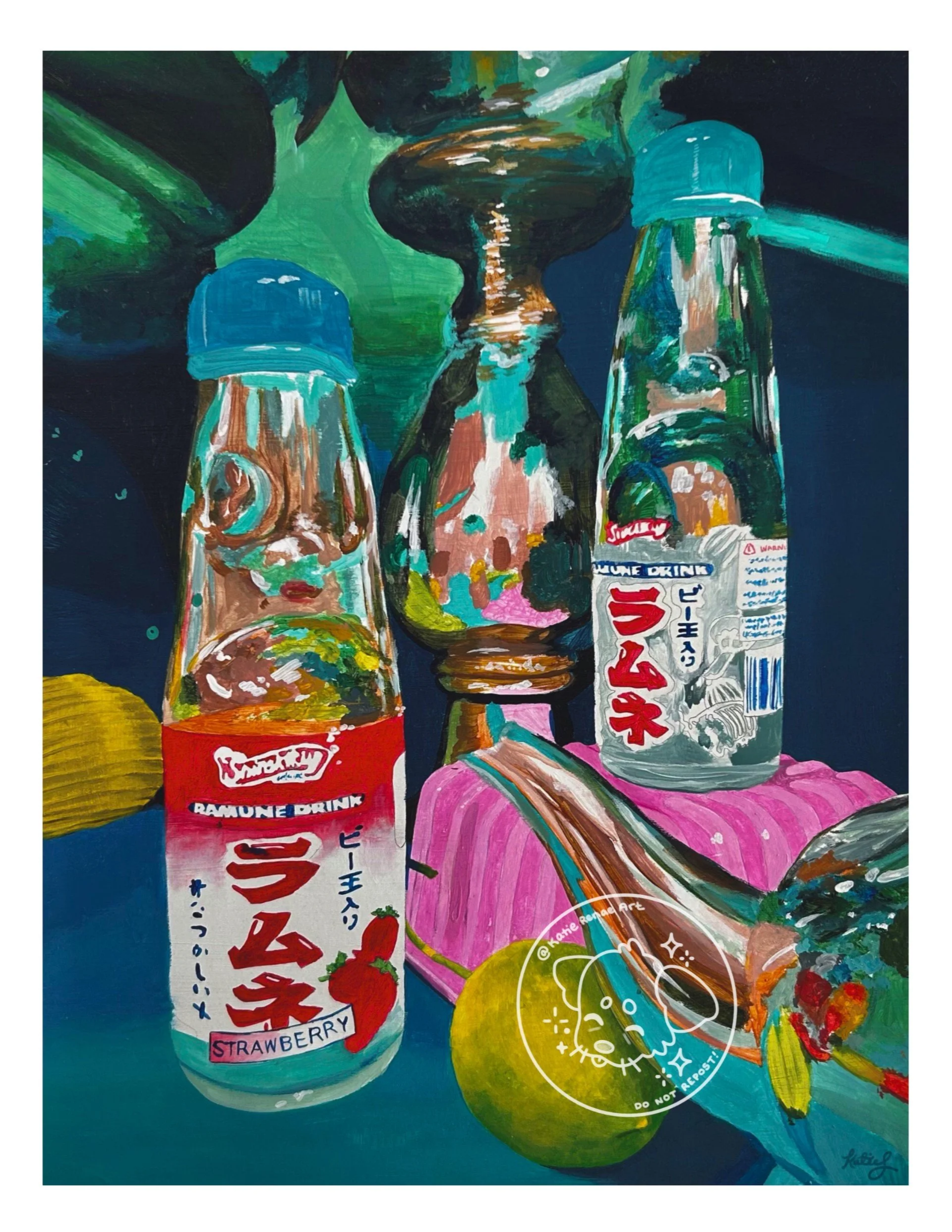 "Ramune Reflections" Acrylic on paper, 2015