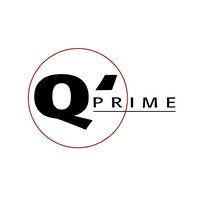 Logo with a large black letter Q, a small red circle, the word PRIME, and a horizontal line crossing the Q. Q-Prime Artist Management.