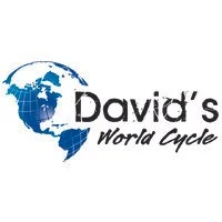 Logo for David's World Cycle featuring a stylized globe focusing on North America.