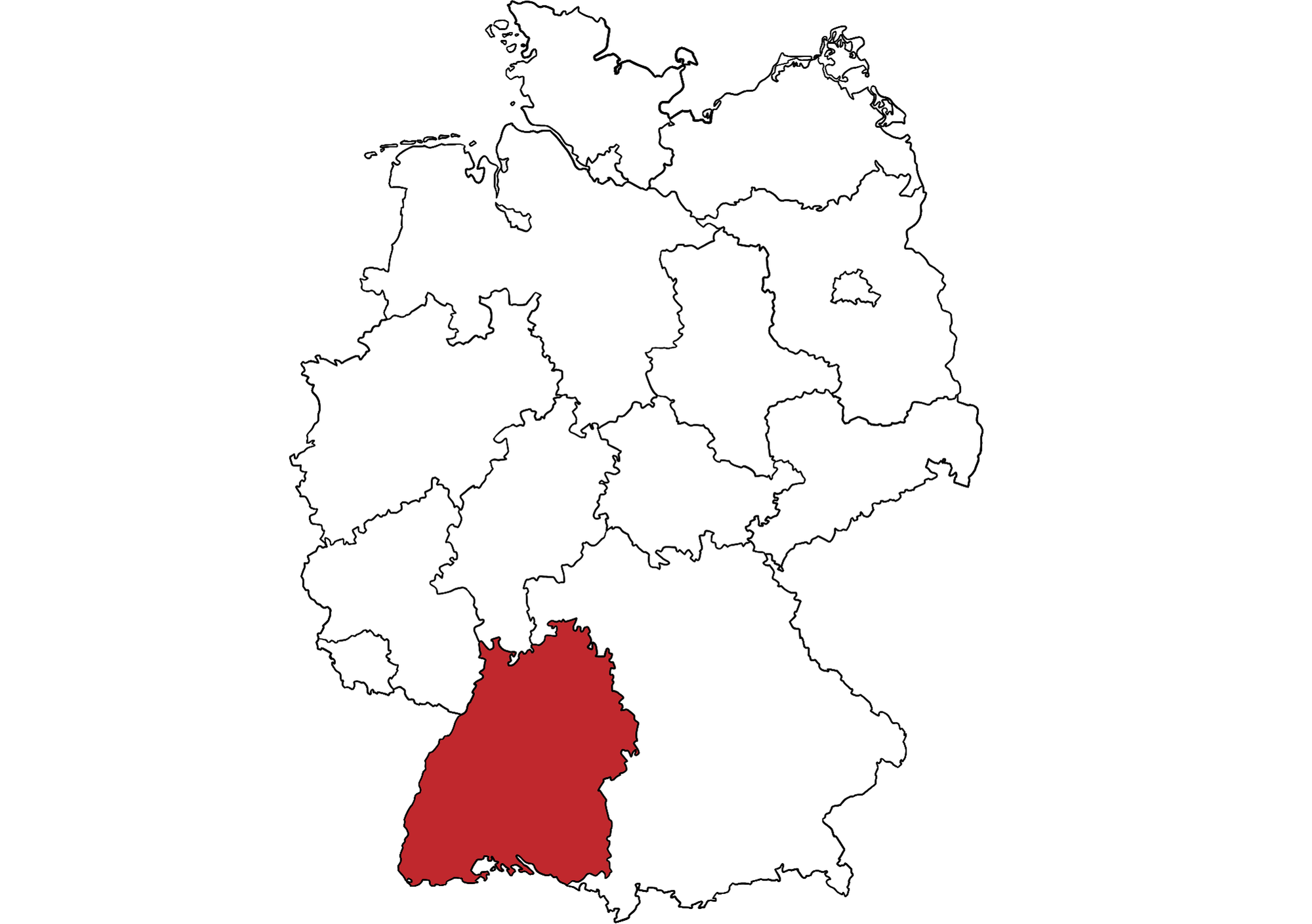 Karte von Deutschland mit Baden-Württemberg  hervorgehoben in rot.