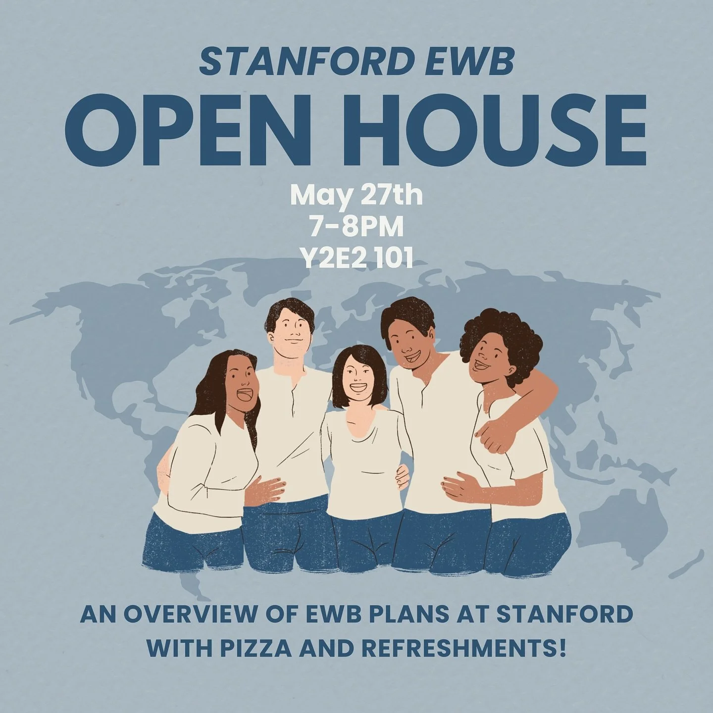 ‼️ RSVP - LINK IN BIO ‼️
We will be hosting an open house next Tuesday 7-8PM in Y2E2 101! What to expect:
• An overview of EWB plans at Stanford! 🌎
• Meet our leadership team!
• Q&A 🙋‍♀️
• Pizza and refreshments 🍕
