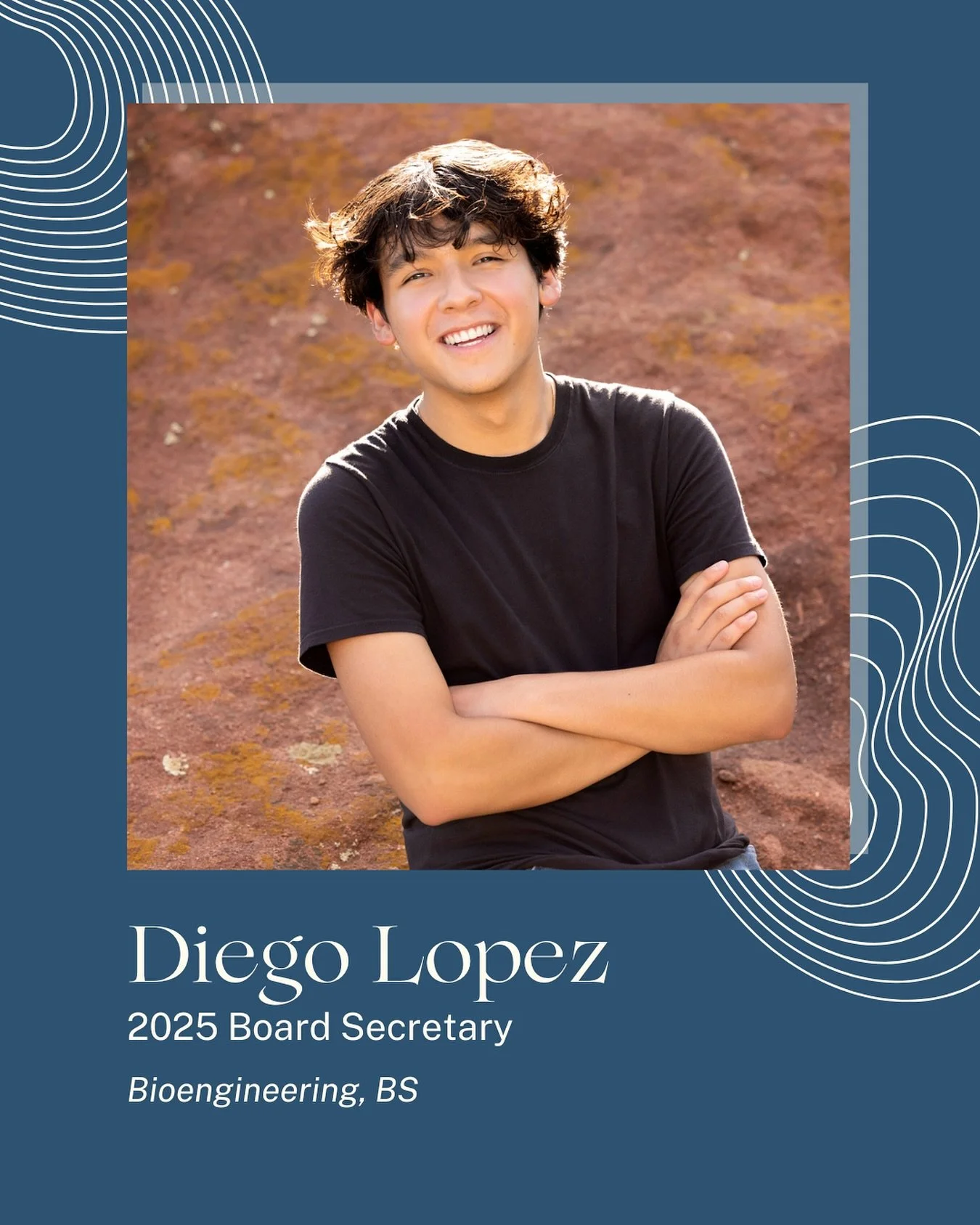 Meet Diego, our 2025 Board Secretary! 
📍Hometown: Denver, Colorado 
🧑‍🔬Major: Bioengineering, BS
🎹Fun Fact: I’ve been playing the piano for the past 8 years now, and it’s one of my favorite hobbies
