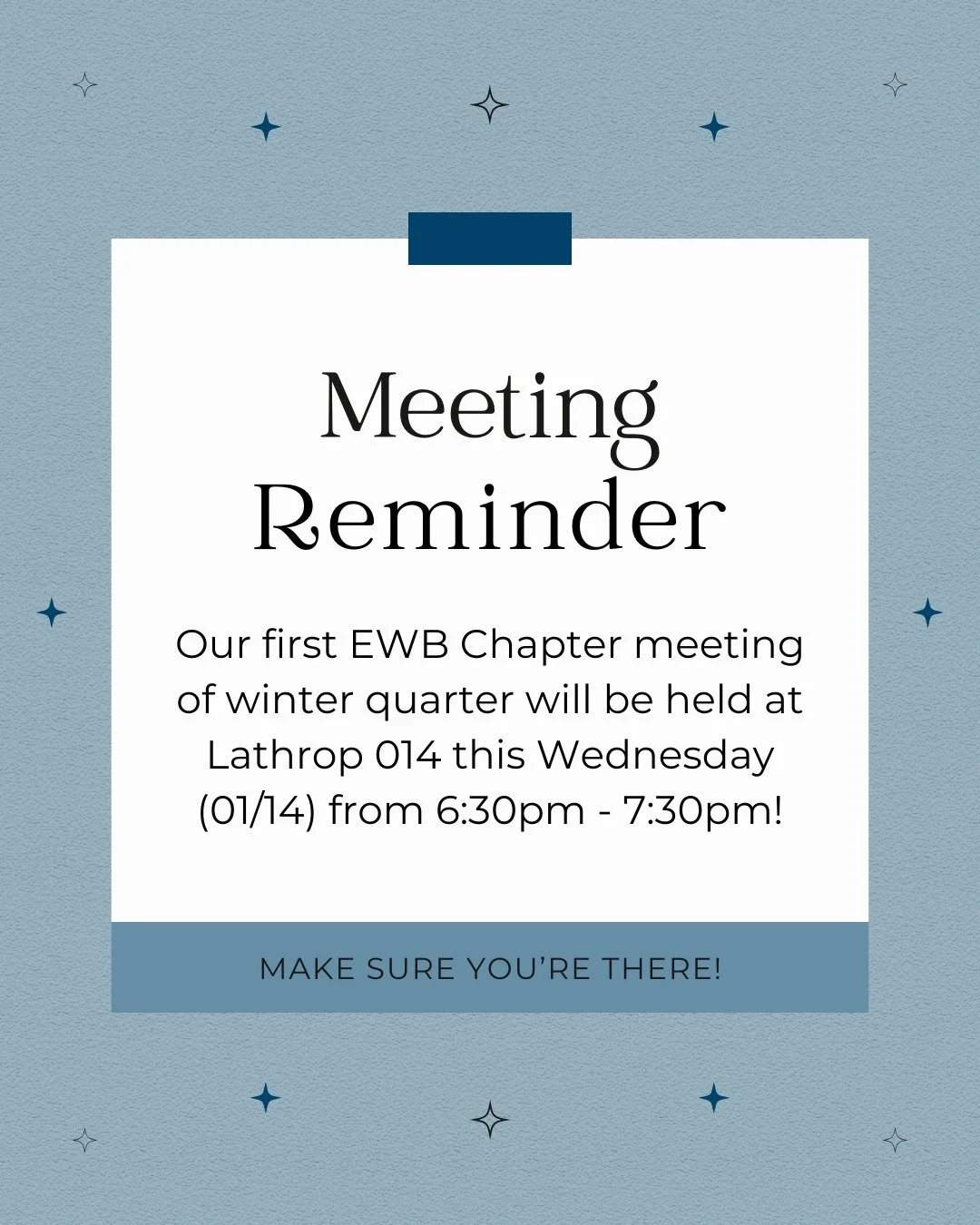 Remember that out first meeting of the quarter will be held tomorrow at Lathrop 014 from 6:30pm-7:30pm! Be sure to be there as we will cover important topics!
