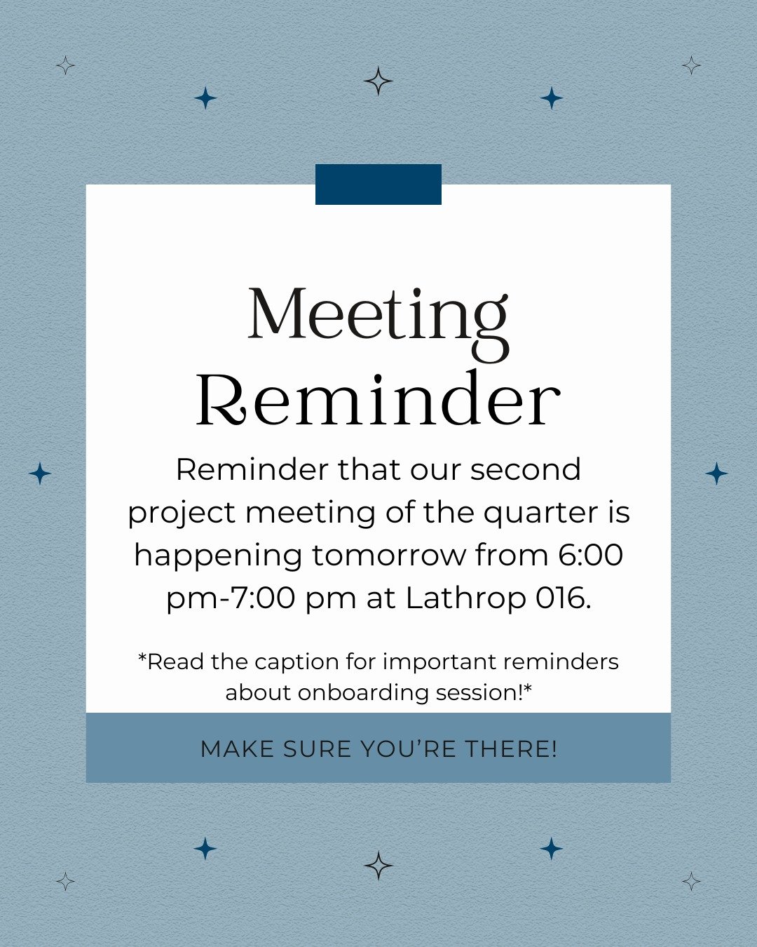*ATTENTION NEW EWB MEMBERS*

We will have a quick onboarding session right after project meeting from 7:00 pm - 7:30 pm in the same room project meeting is in. Make sure you fill out the onboarding registration form before project meeting tomorrow. T