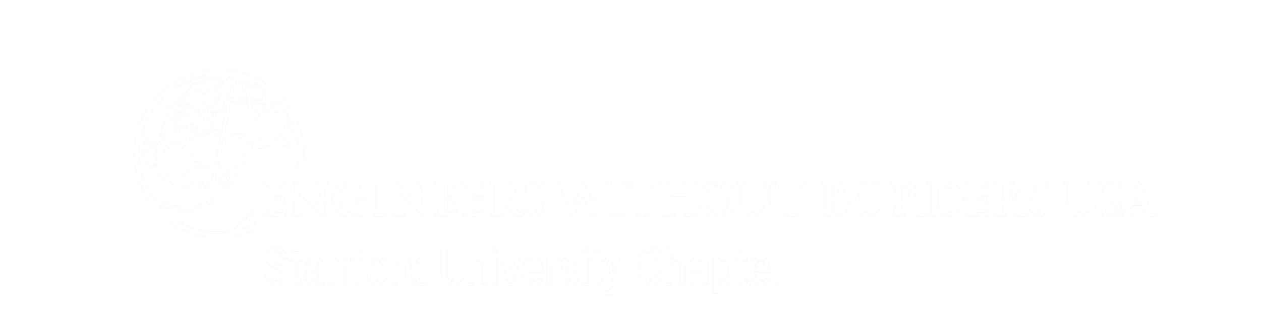Logo of Engineers Without Borders USA, Stanford University Chapter, featuring a globe with lines and circles, and the organization name in white text on a black background.