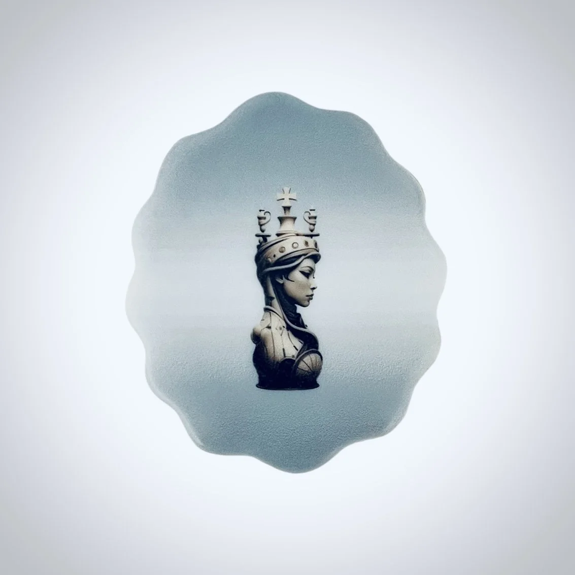 Luxury chess queen sugar cookie with graphic design, modern editorial style, custom printed cookie for upscale gifting and brand storytelling.