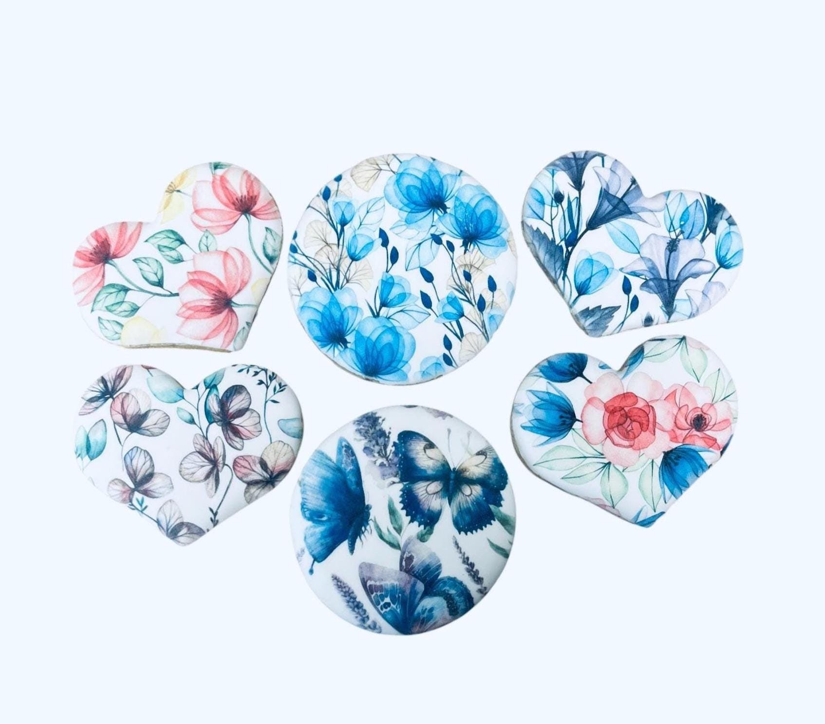 Floral Cookie Set 24, Mini Heart Cookies, Elegant Cookie Set for Entertaining, Custom Sugar Cookies, Tea Party Favors, Hostess Gifting