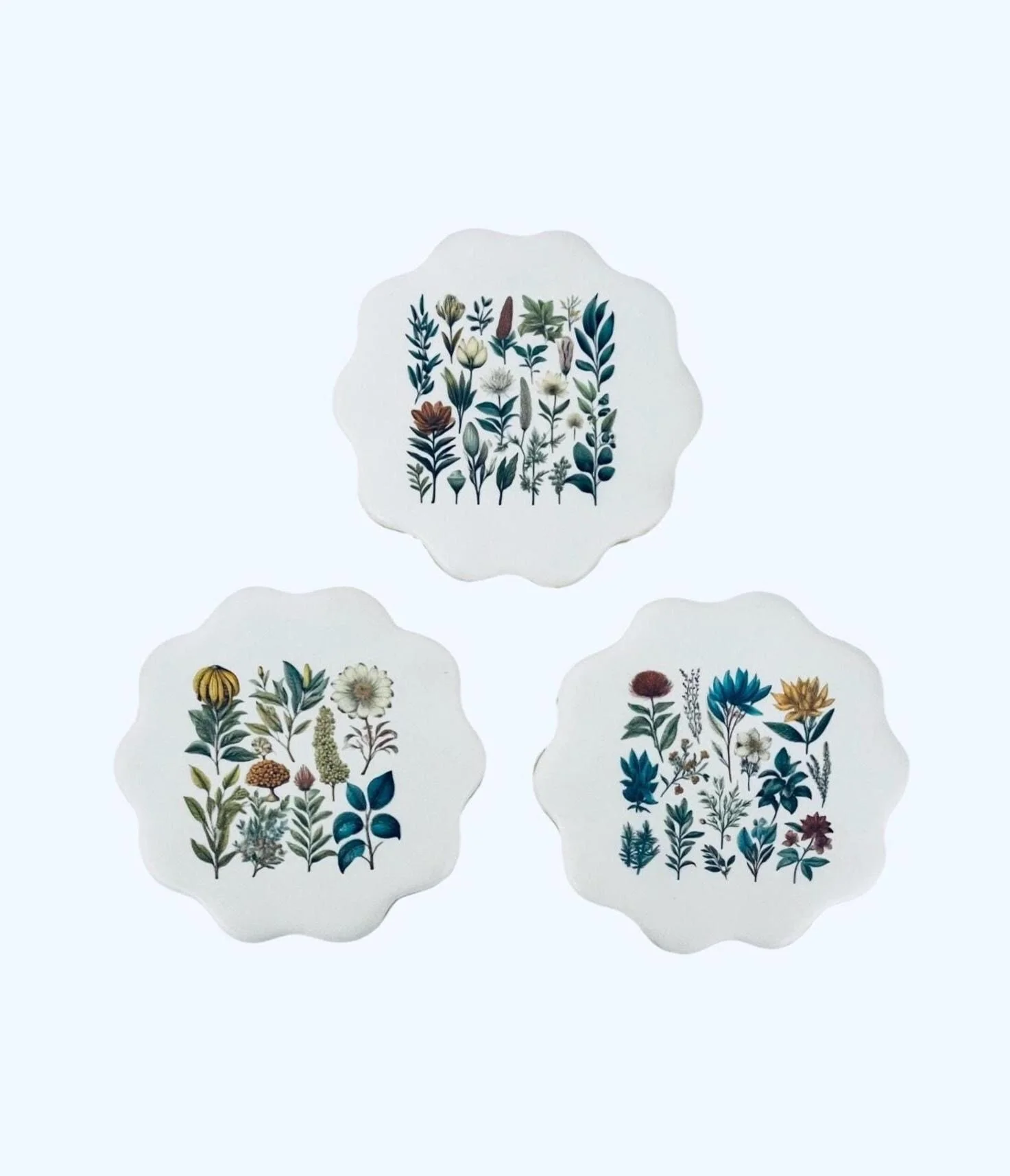 Botanical illustration cookies set with vintage floral designs grouped together