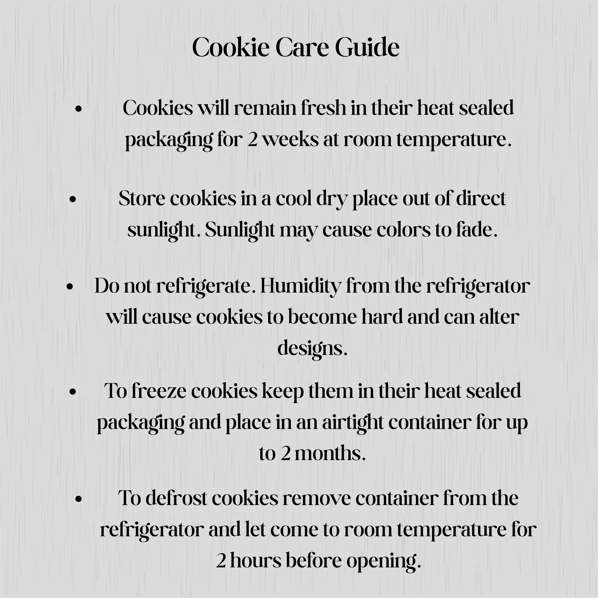 Sugar cookie care instructions for storage and freshness