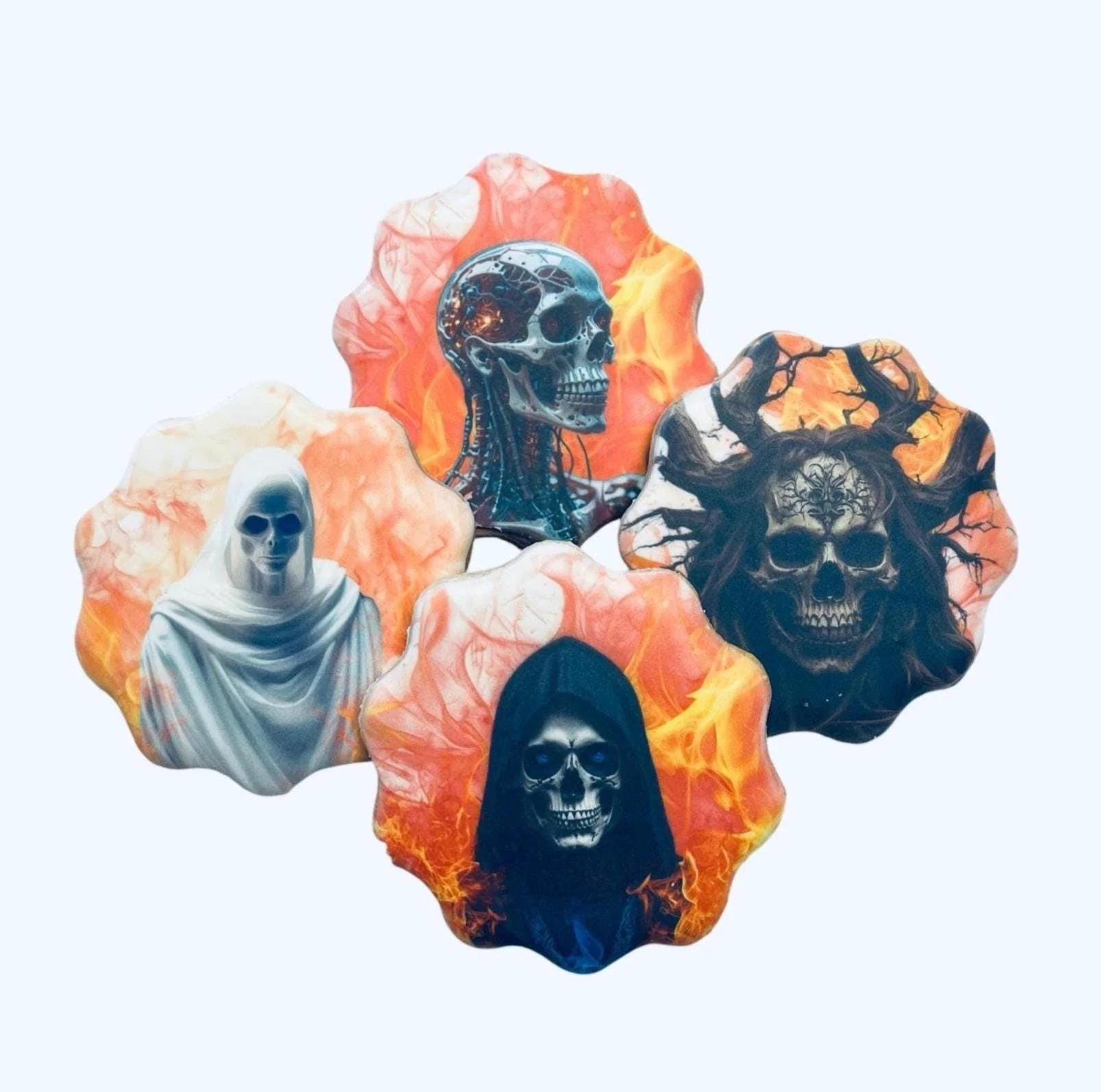 Halloween skull cookies with dark gothic printed designs