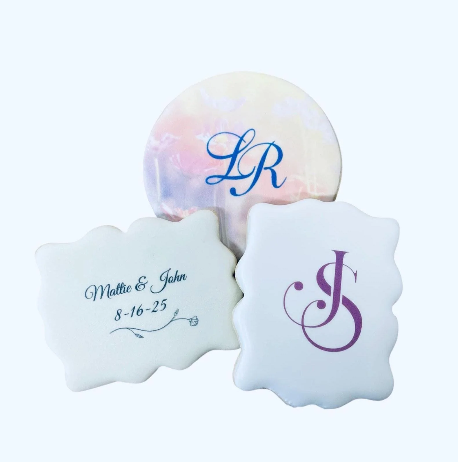 monogram wedding cookies with custom initials and date in minimalist design