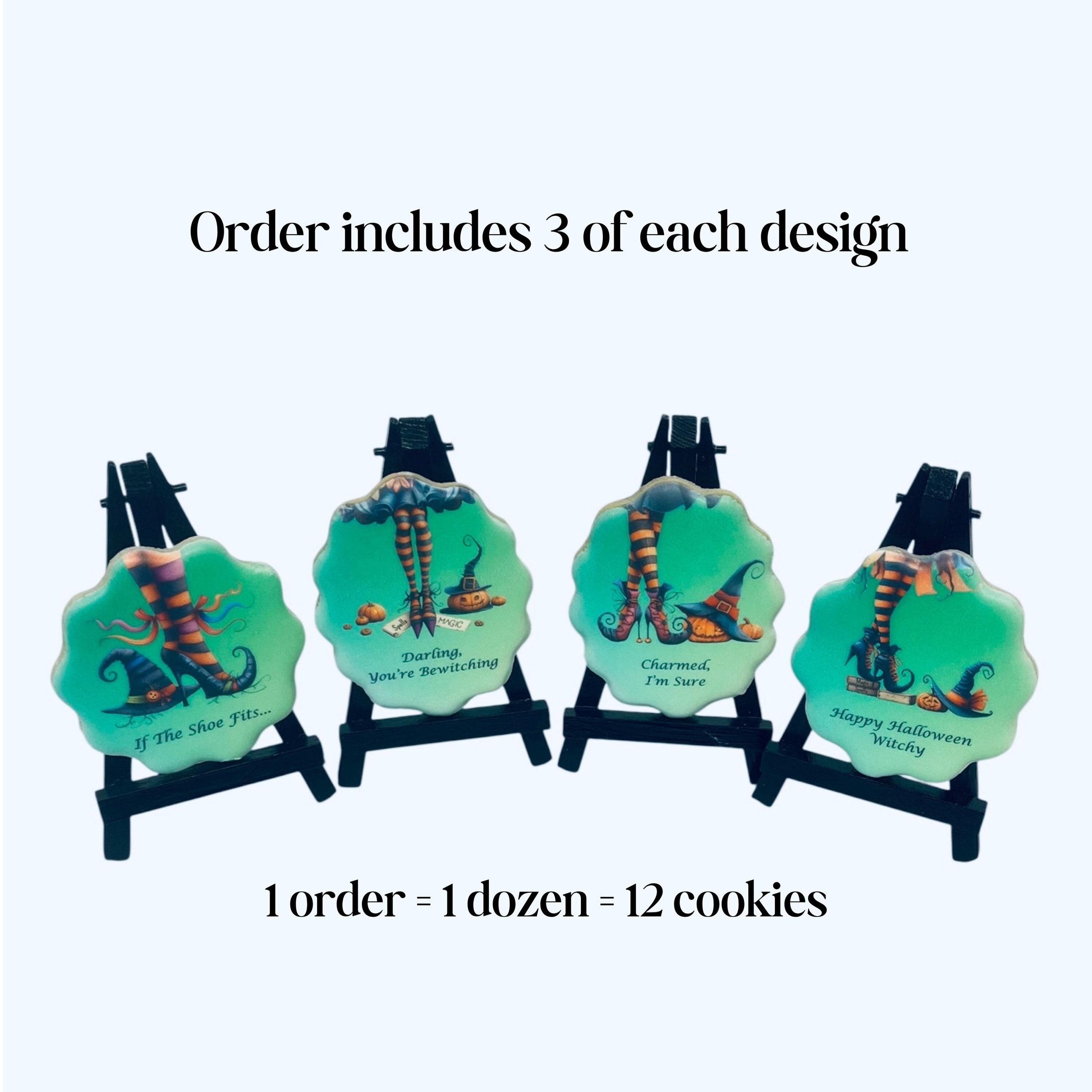 Halloween witch cookie set featuring stockings and high heels