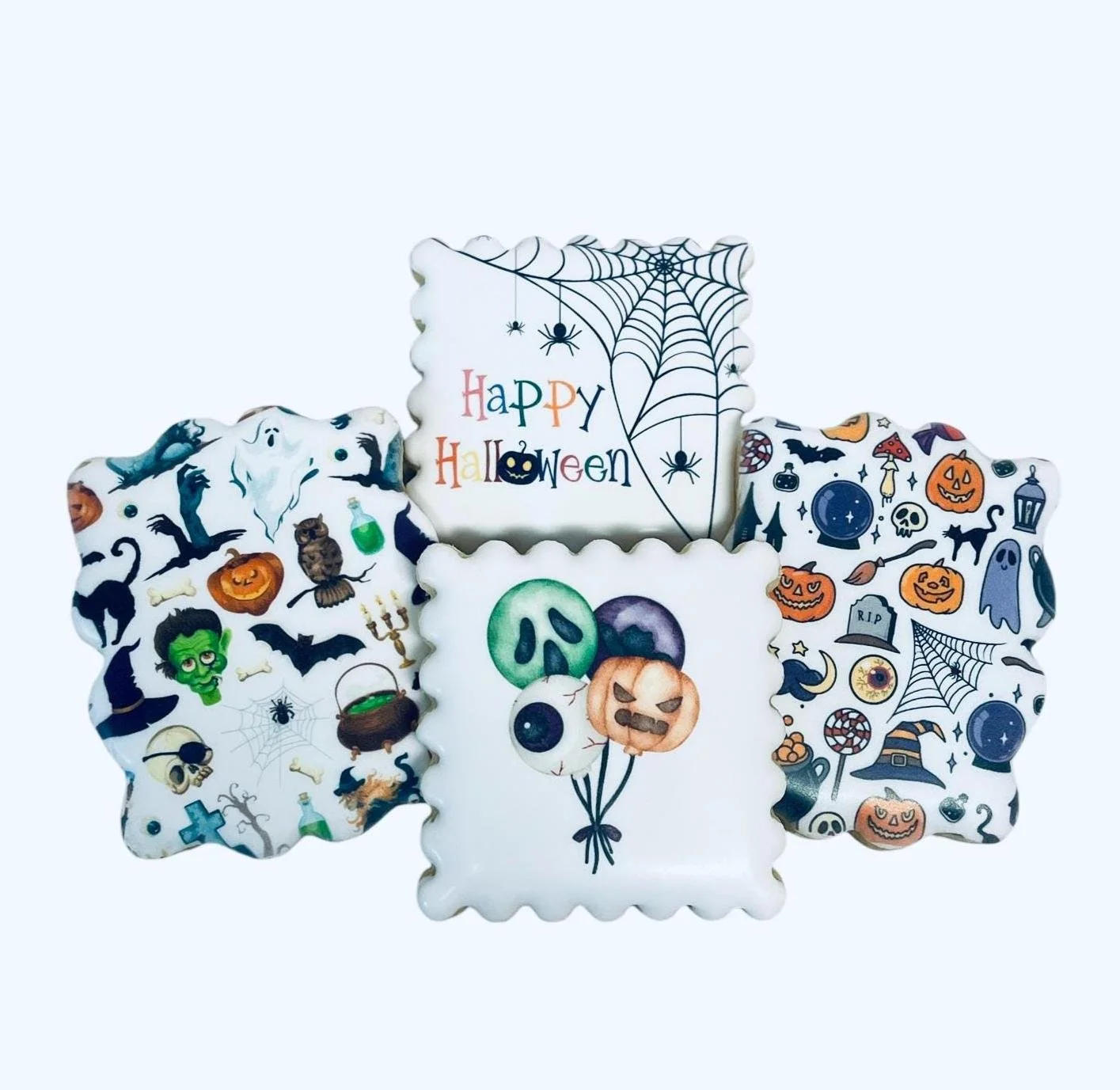 Bright Halloween cookies with spiders and eyeball designs