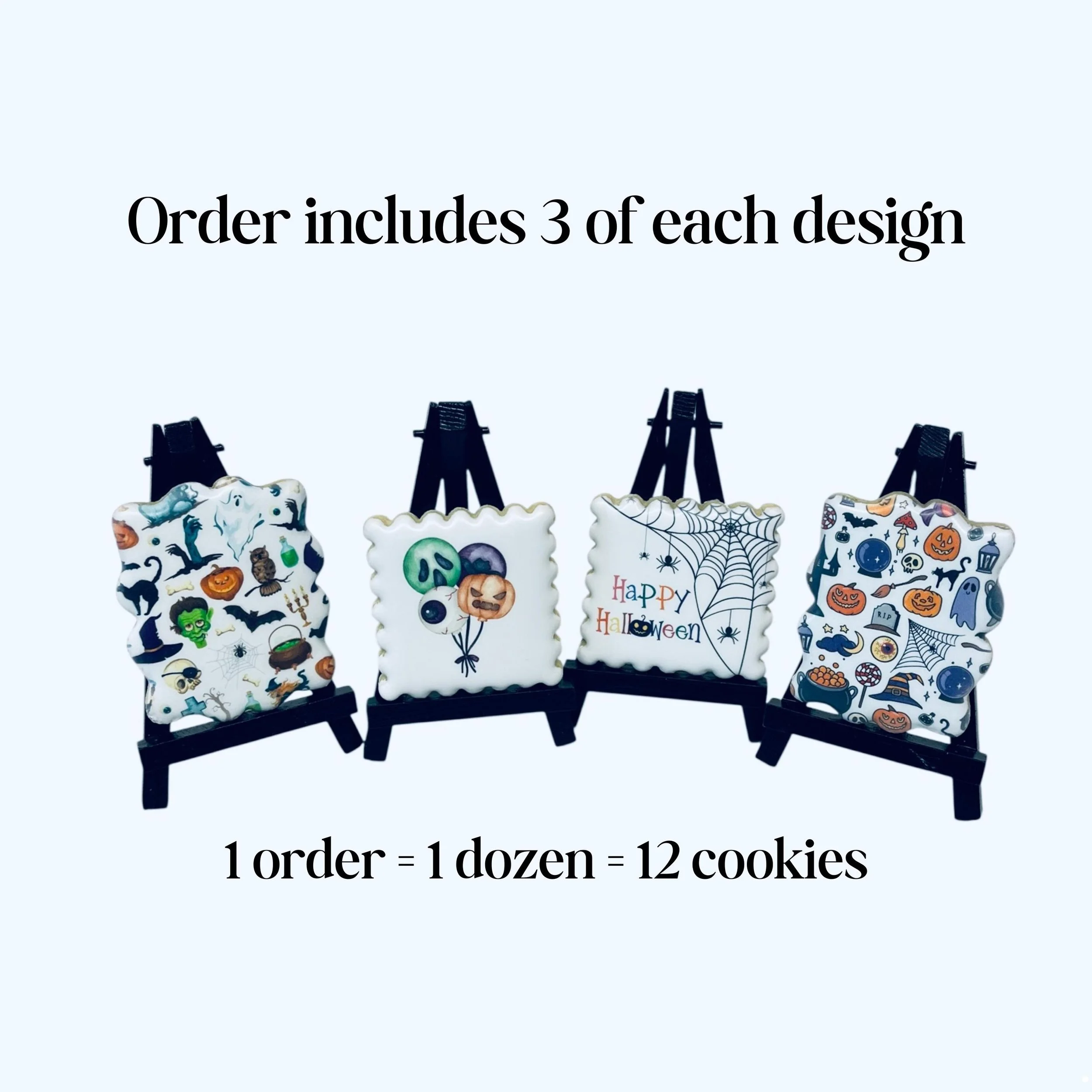 kids Halloween cookie set with colorful spooky icons