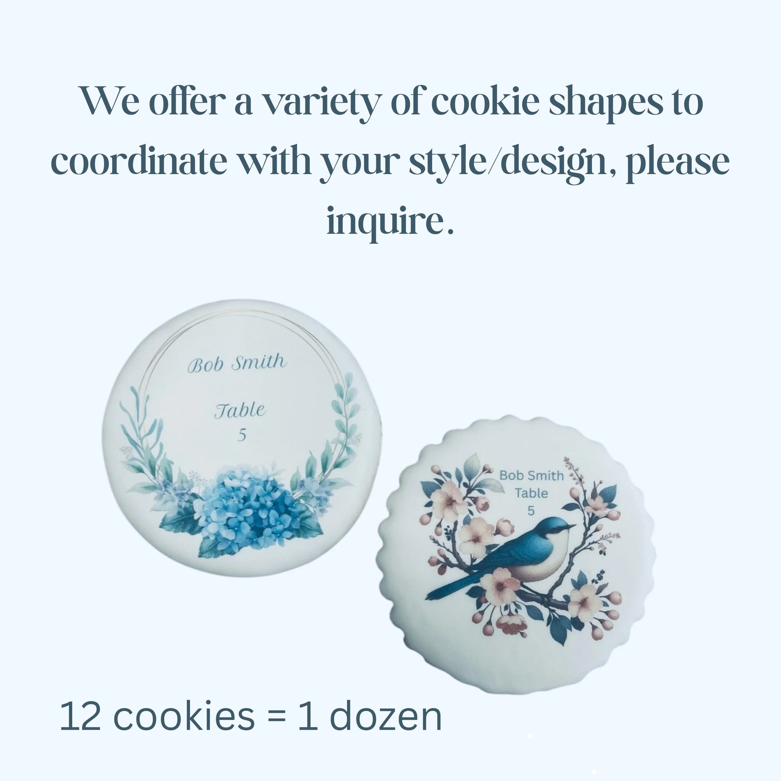 Edible escort card cookies arranged for table seating