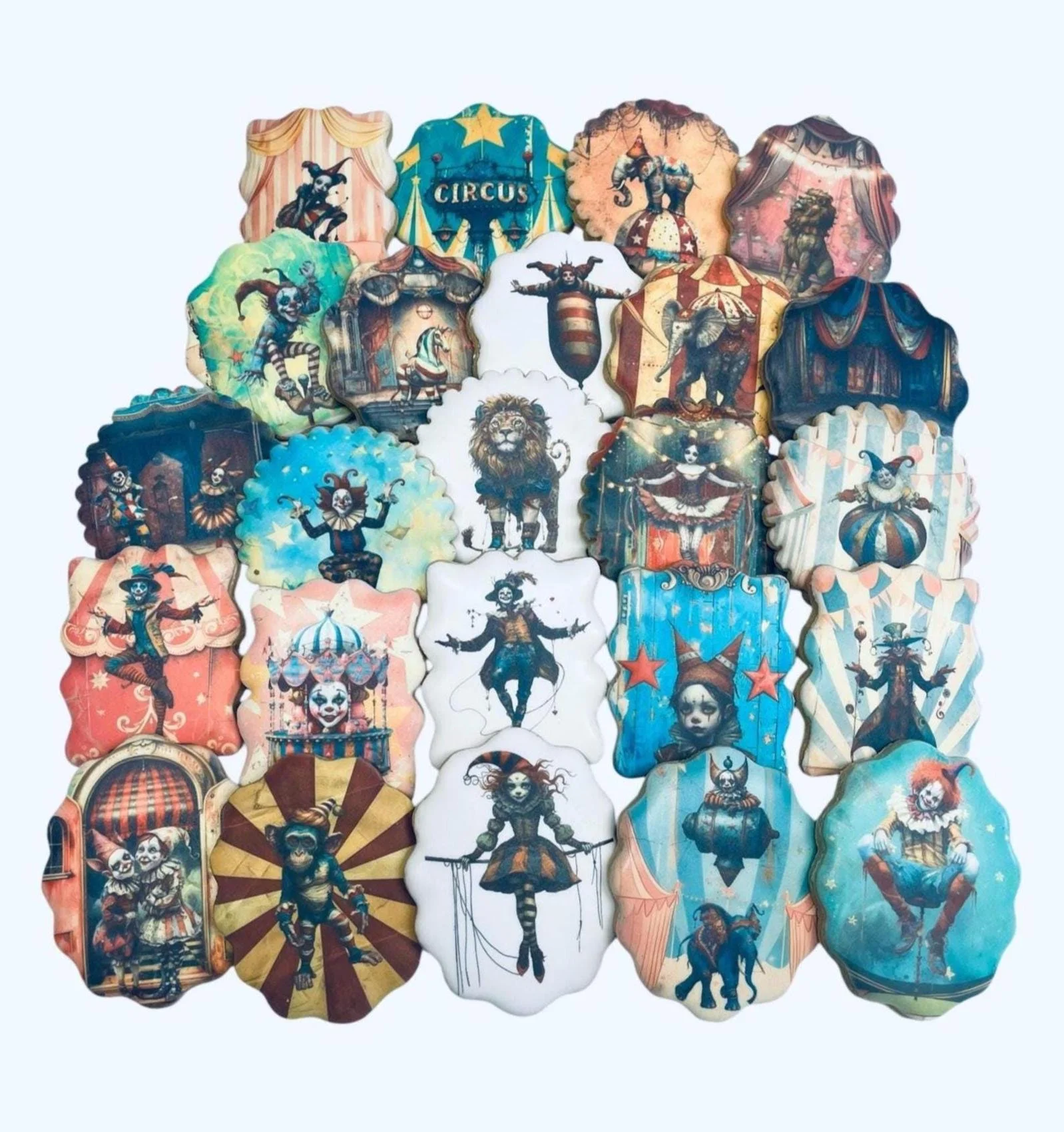 vintage circus cookie set with art deco designs