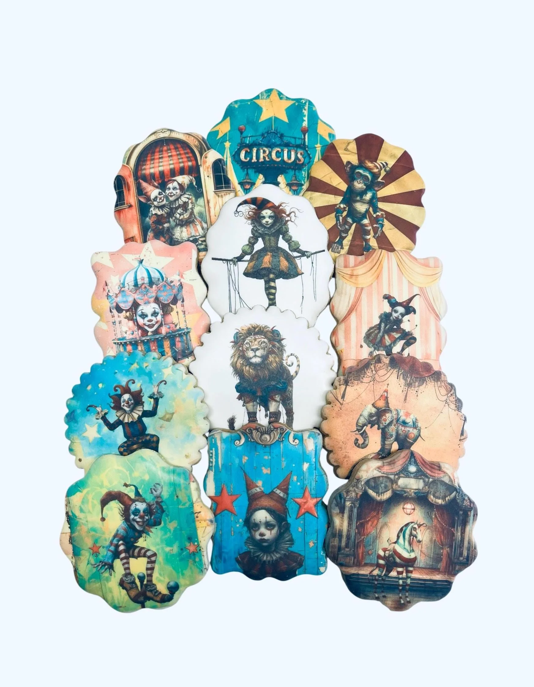 theatrical cookie set with bold graphic designs