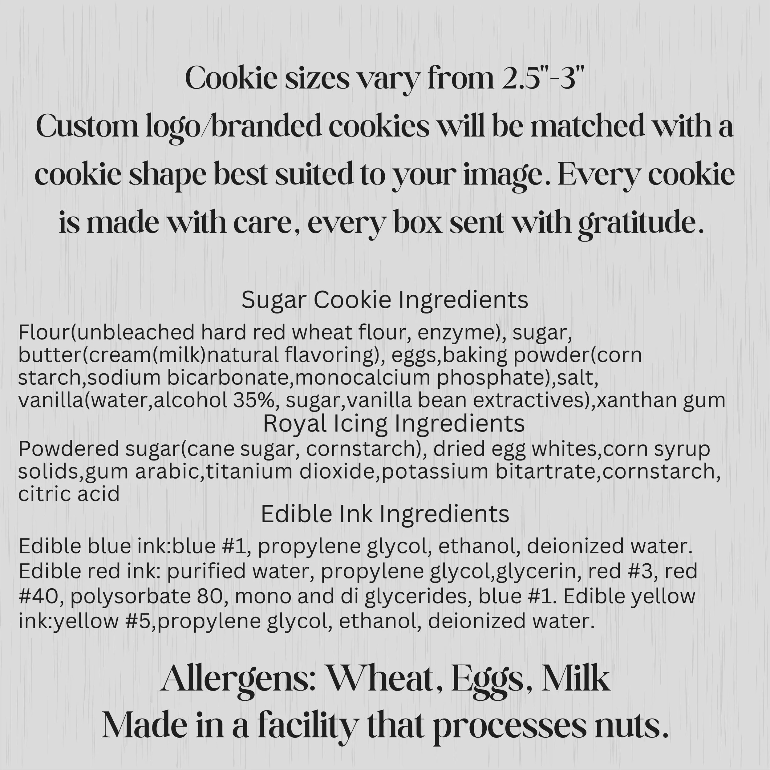 sugar cookie ingredients and allergens card