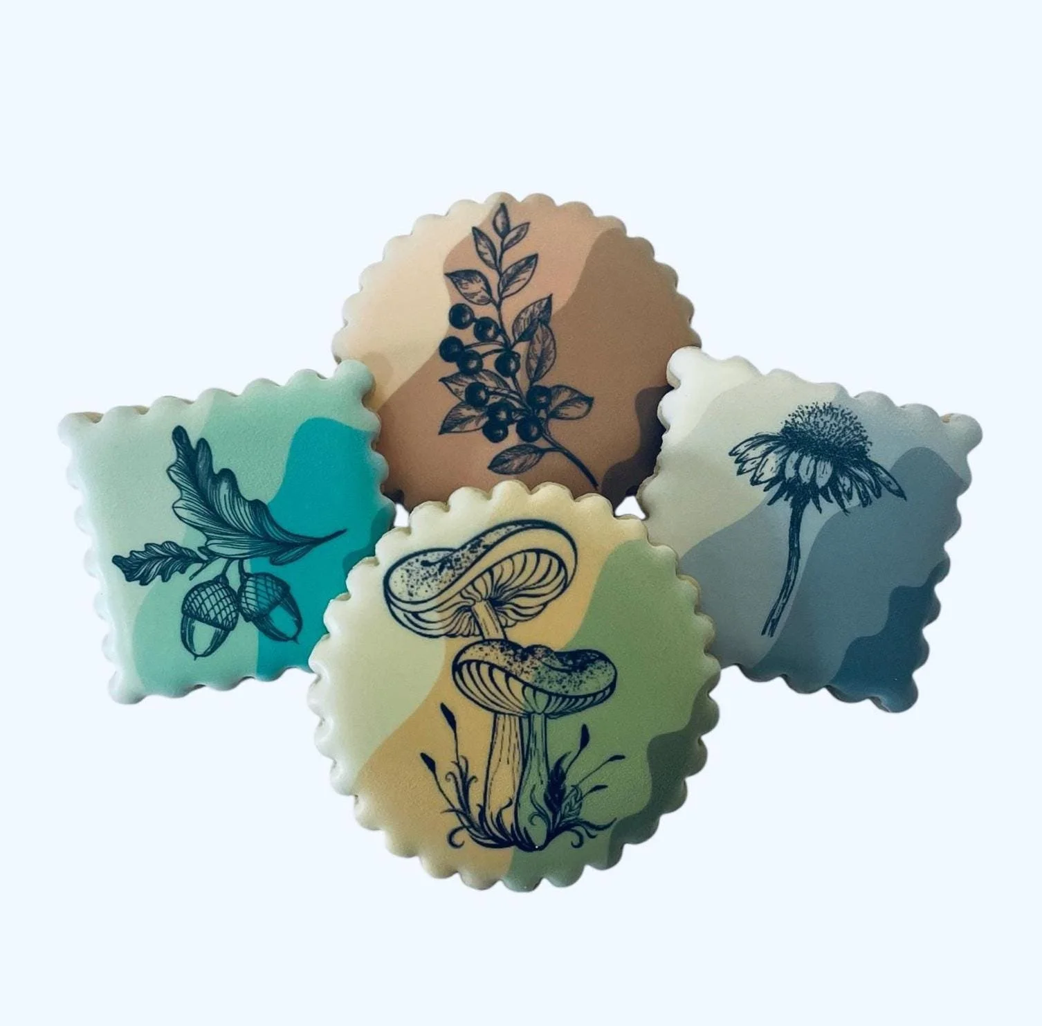 Decorated sugar cookie gift box with botanical designs