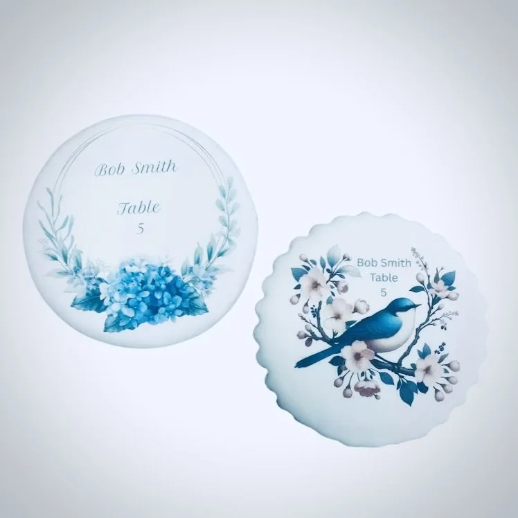 Custom edible placecard cookies with minimalist typography, designed for luxury weddings, corporate events, and refined table settings, printed on iced sugar cookies