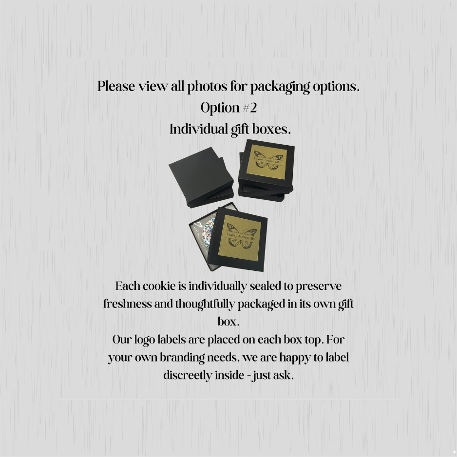 individually boxed sugar cookies for giveaways, branded gifting, or event handouts