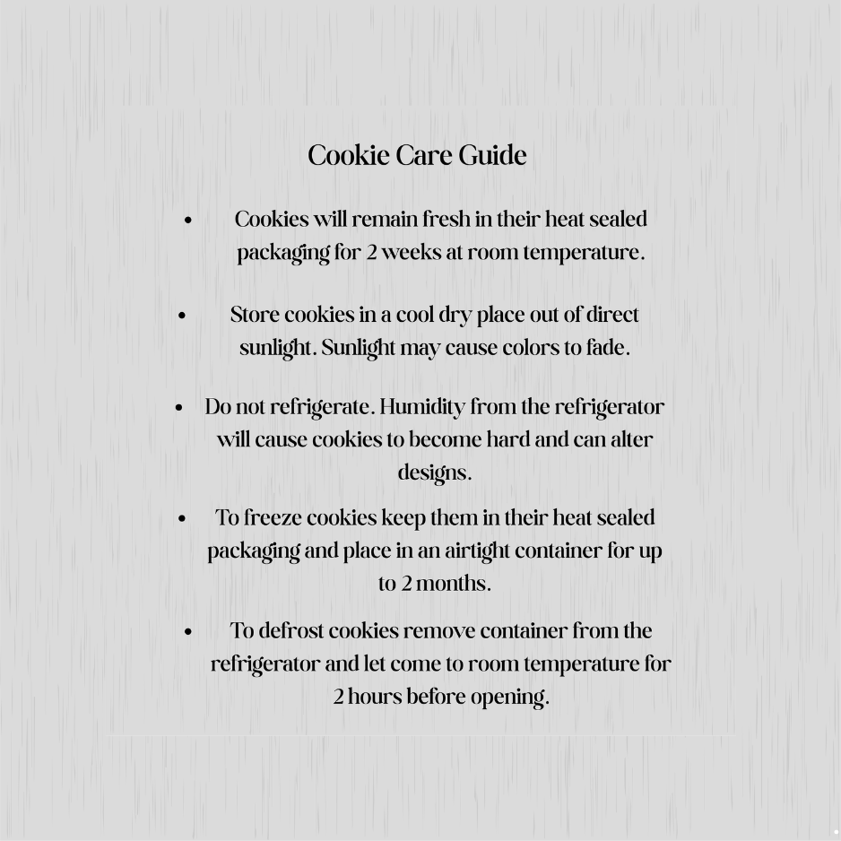 Cookie care instructions card for decorated sugar cookies
