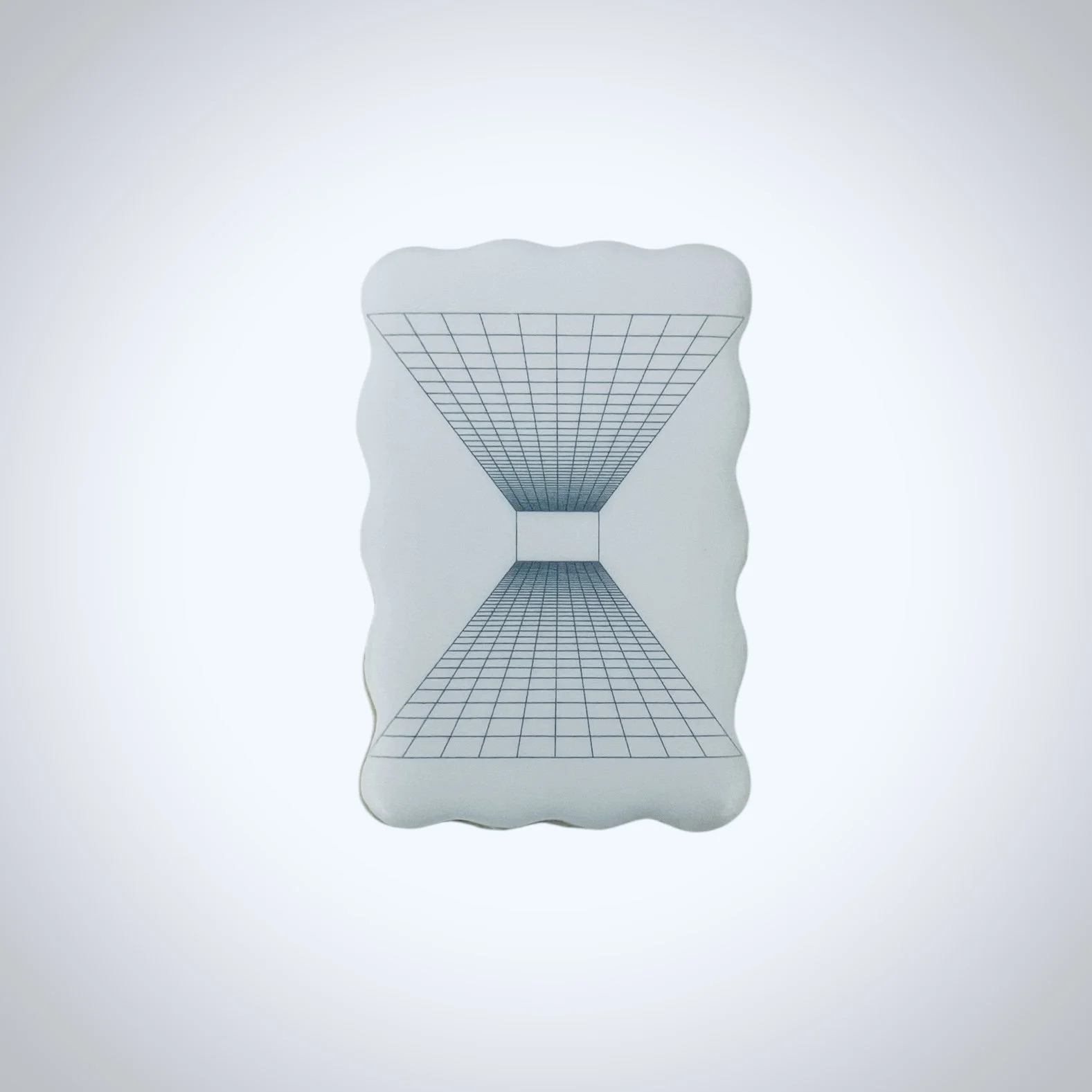 Rectangle shaped scalloped cookie with a graph motif to give the illusion of a tunnel. Printed with edible ink on white icing. Designed for corporate gifting, branded events and business meeting favors. Photographed on a clean background.