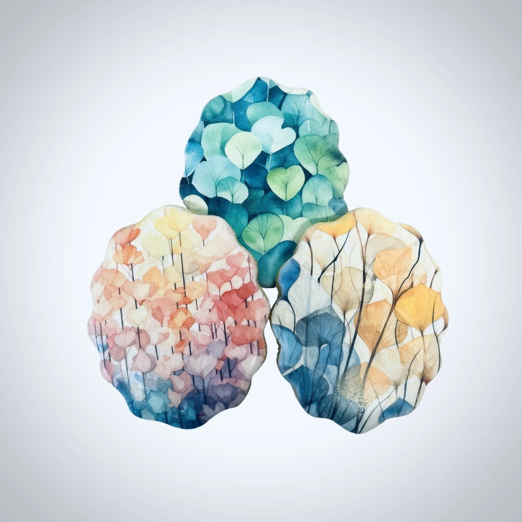 Art-forward botanical printed cookies featuring vibrant florals and painterly color palettes, designed for elevated gifting and creative brand moments.