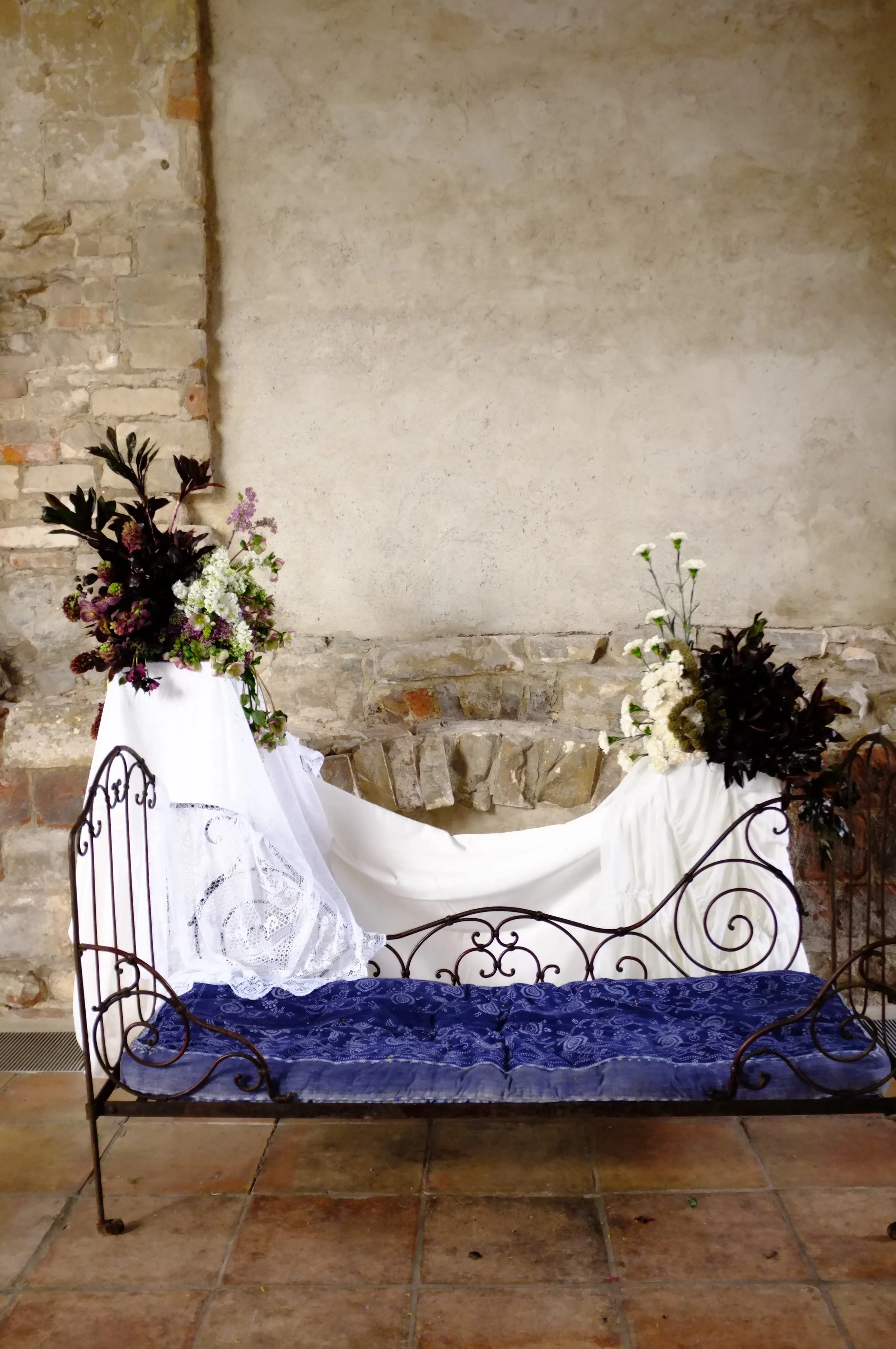 Luxury wedding styling featuring romantic vintage draping, soft textures and elegant Victorian-inspired details