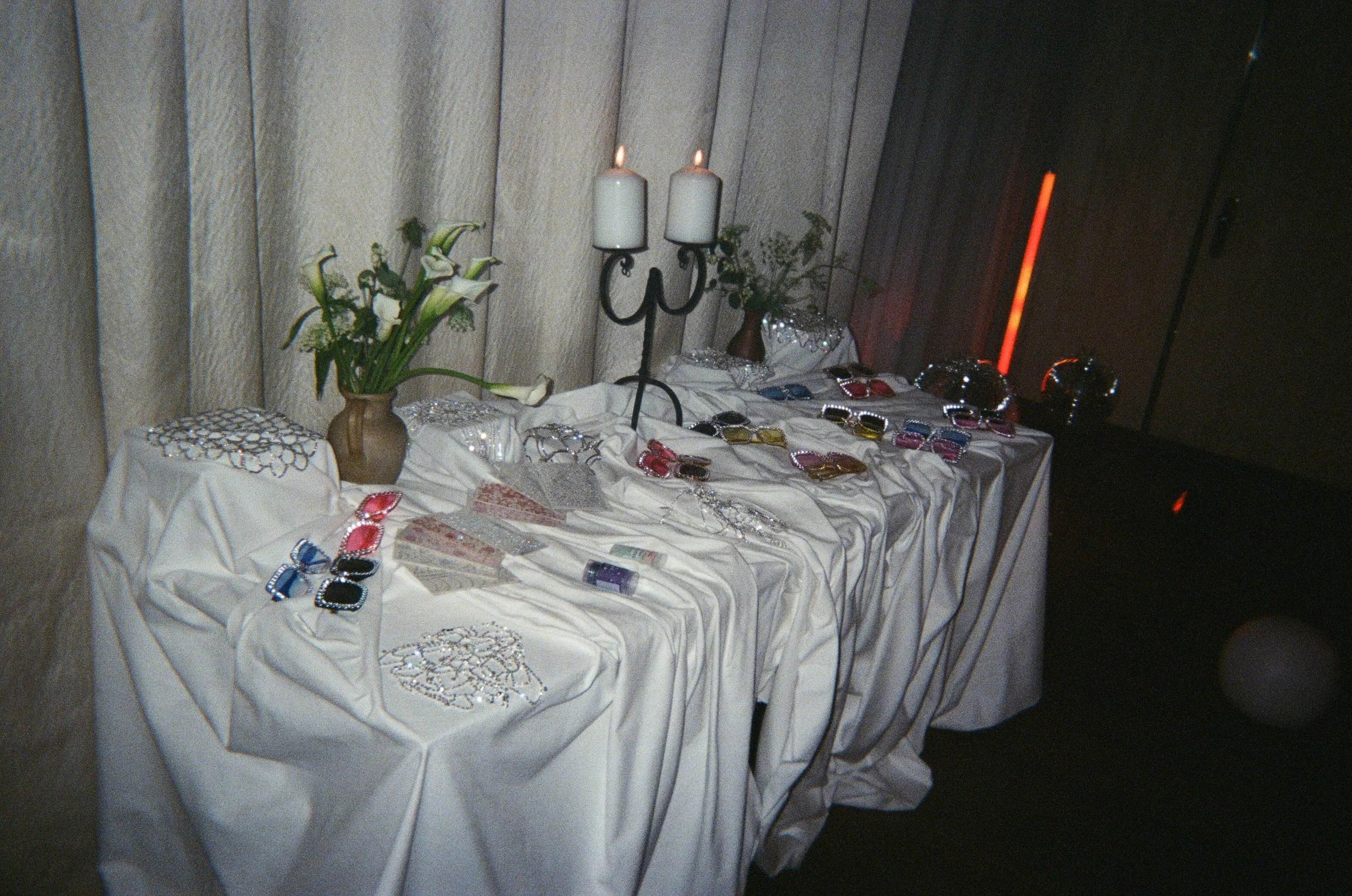 Glitter party accessories and playful reception details at a luxury destination wedding at The Dolder Grand in Zurich, Switzerland.