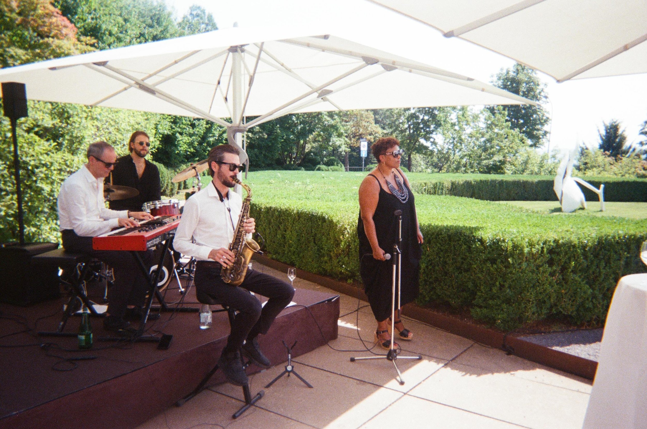 Live jazz band performing at a destination wedding at The Dolder Grand, Zurich, Switzerland.