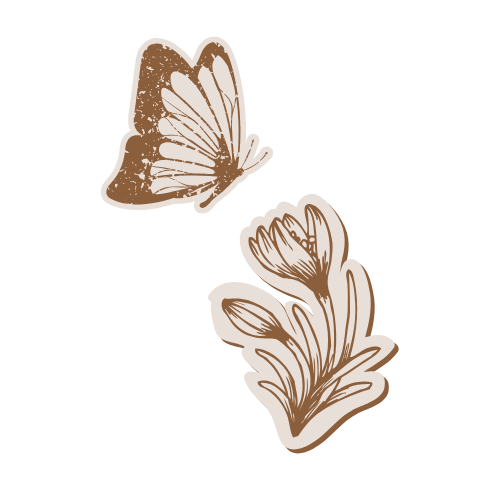 Two illustrated butterflies with brown and white coloring.