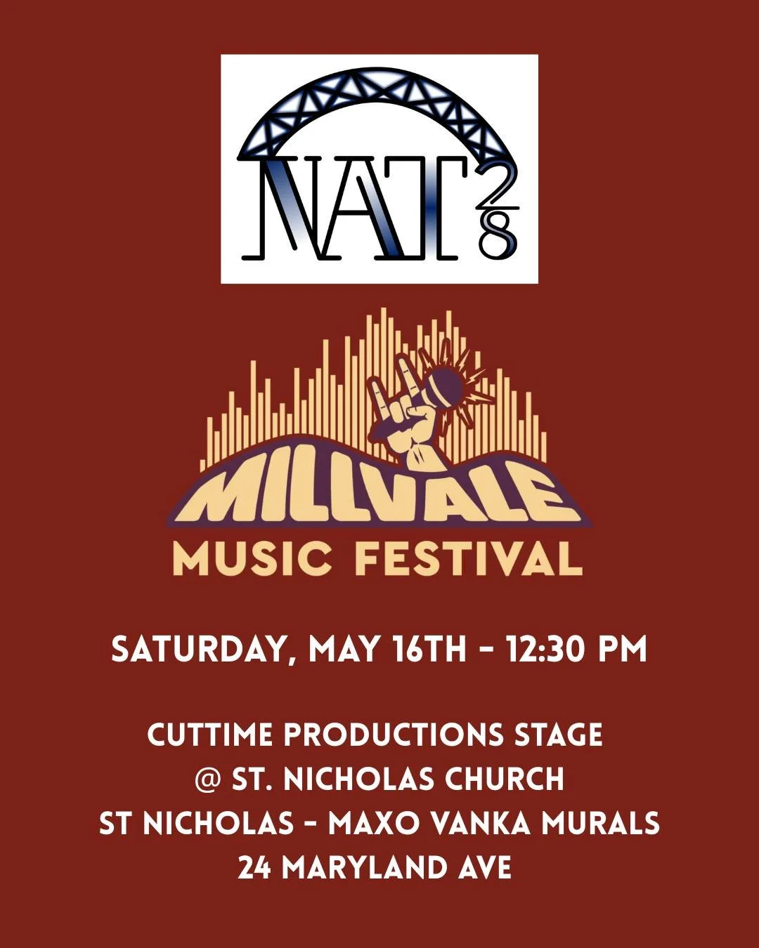 Out and about at @millvalemusic today? Join us at 12:30pm at St. Nicholas Church for some new &amp; local chamber music! A huge thank you to CutTime Productions for sponsoring a classical stage at Millvale 🎶