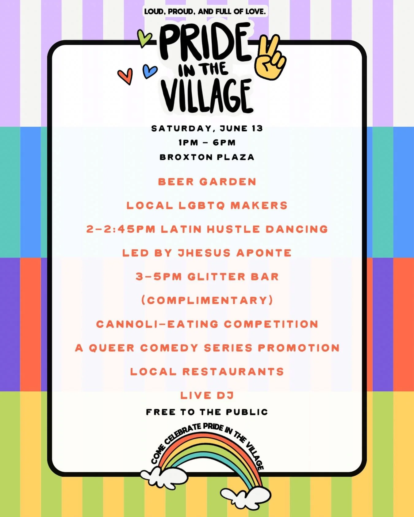 Loud, proud, and full of love. 🌈

Join us for local makers, a beer garden, complimentary glitter bar, Latin Hustle dancing, live music, and plenty of Pride celebration.

📍 Broxton Plaza
🕐 1 p.m. - 6 p.m.