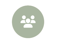 Icon of three people grouped together on a light green background.