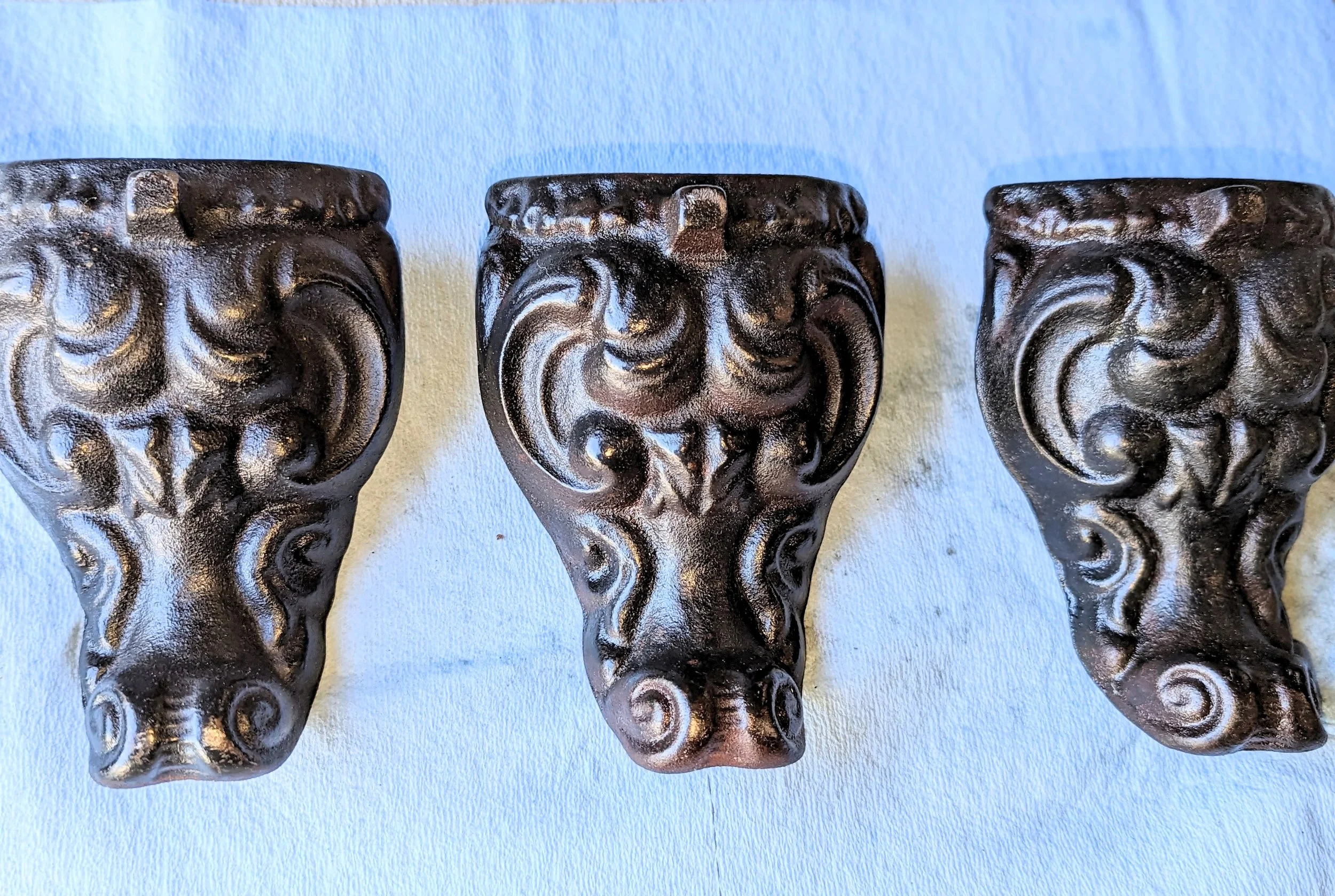 Franklin Stove Pedestals, Shined & Detailed