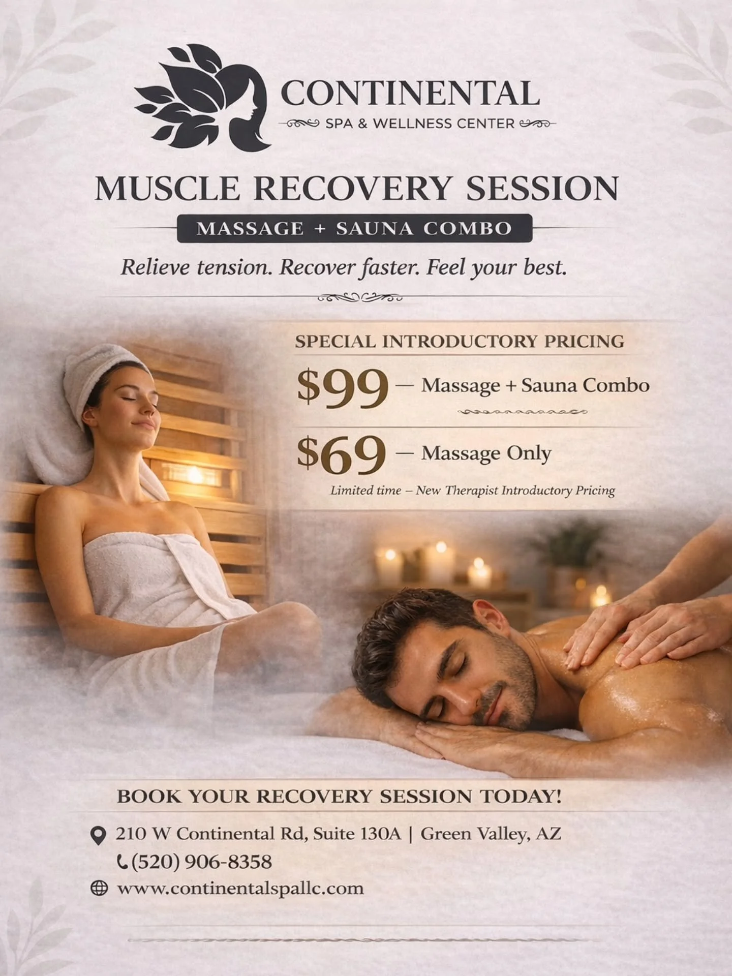 ✨ Meet Our New Massage Therapists

We&rsquo;re excited to welcome new talent to the team at Continental Spa &amp; Wellness Center!
To celebrate, we&rsquo;re offering a limited-time introductory massage special.

💆&zwj;♀️ 60-Minute Massage &ndash; $6