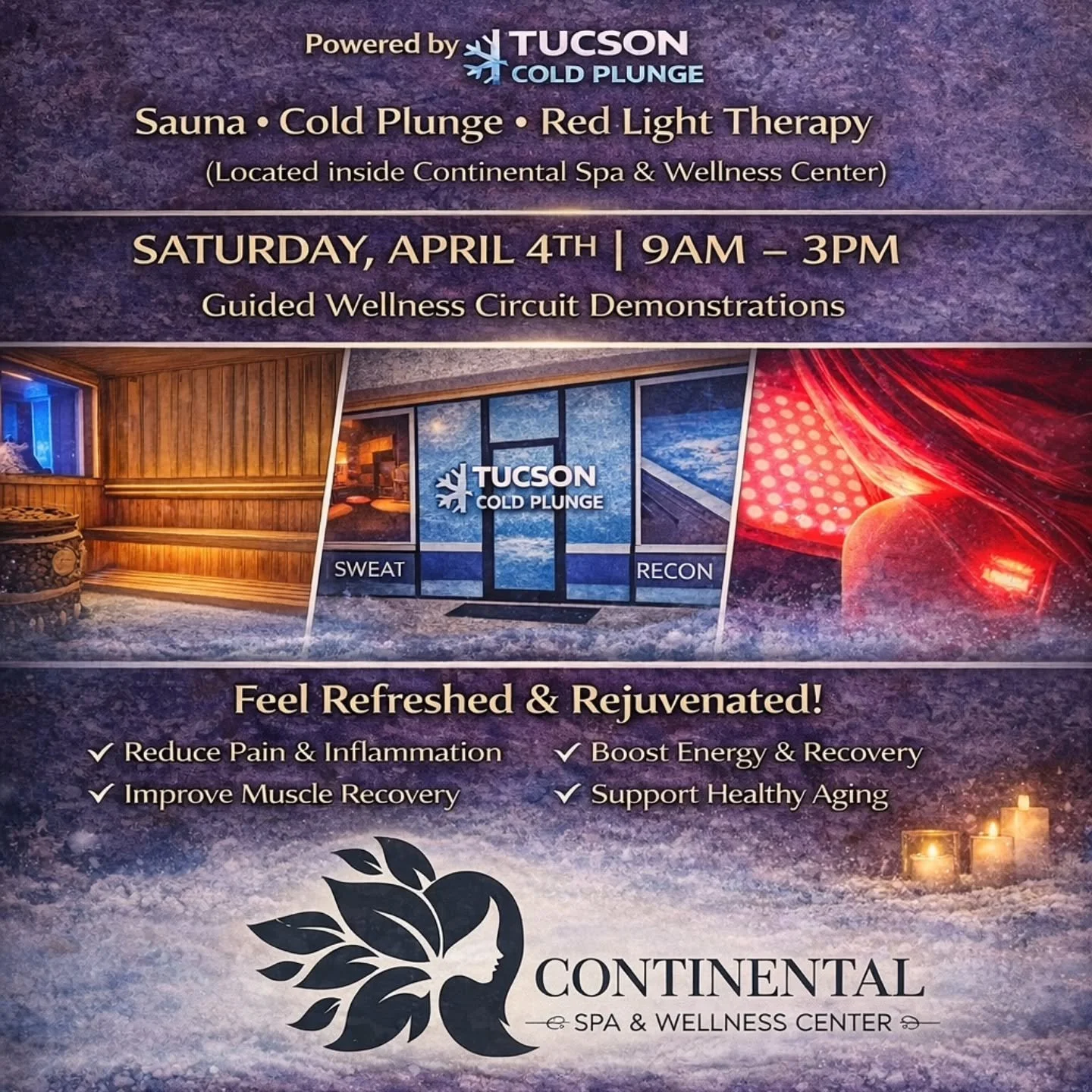 FREE Community Wellness Event &ndash; This Saturday!

Curious about cold plunges, sauna, or red light therapy?

Come experience the Green Valley Recovery Lounge inside Continental Spa &amp; Wellness Center.

We&rsquo;ll be offering FREE guided wellne