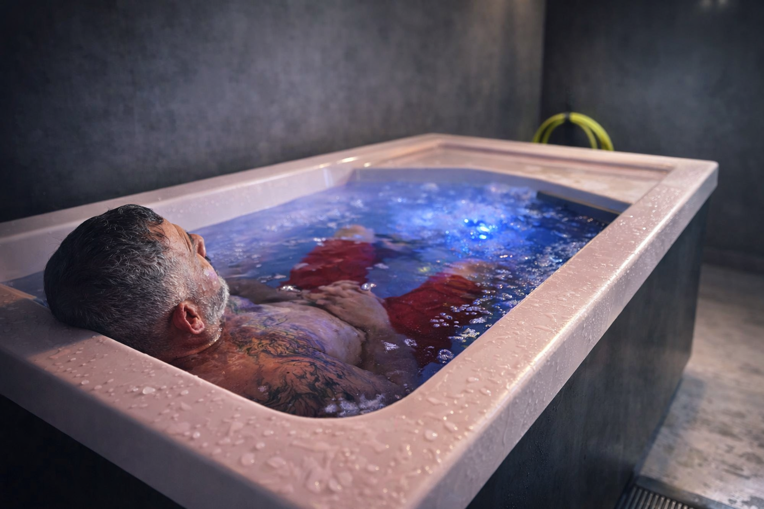 Cold plunge therapy at Continental Spa & Wellness Center in Southern Arizona, featuring full-body ice bath for inflammation reduction, circulation, recovery, and nervous system reset.